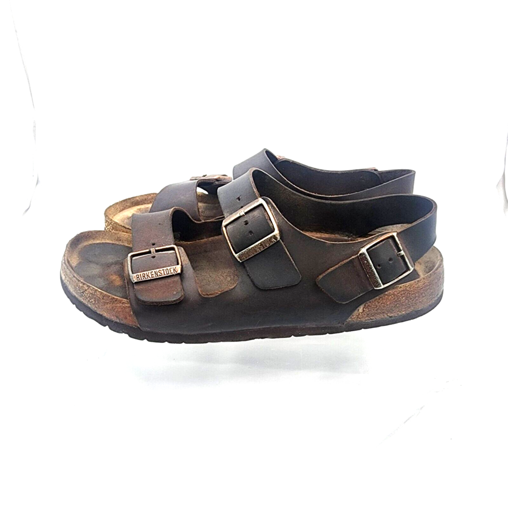 Damaged Birkenstock Milano Men 11/44 Soft Footbed Oiled Leather Habana Sandals